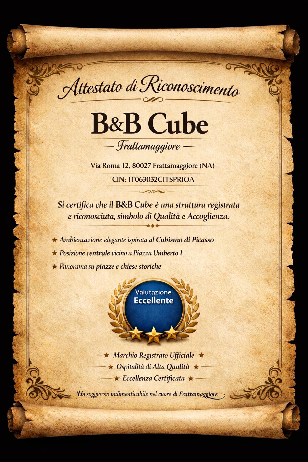 RICONOSCIMENTO ATTESTATO STRUTTURA REFERENZIATA B&B CUBE FRATTAMAGGIORE